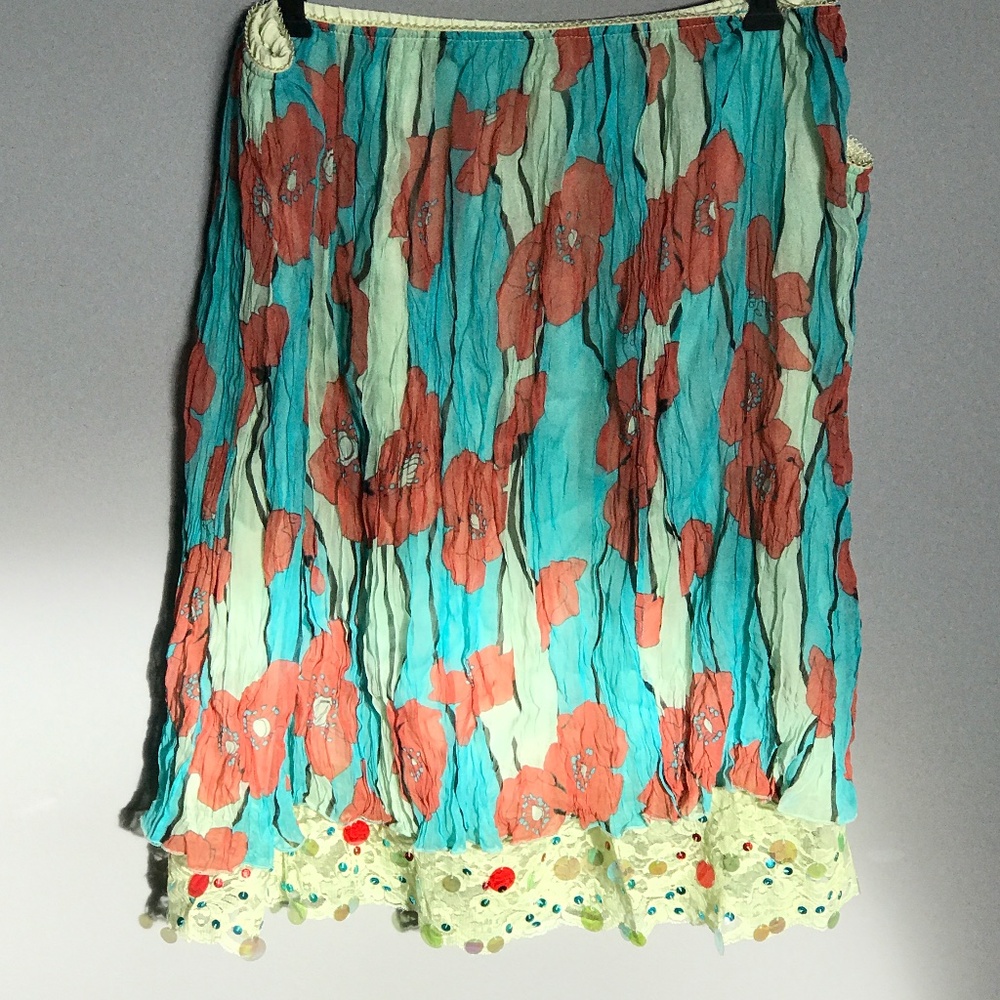 Lapis Silk Skirt with Separate Sequinned Slip SZXL